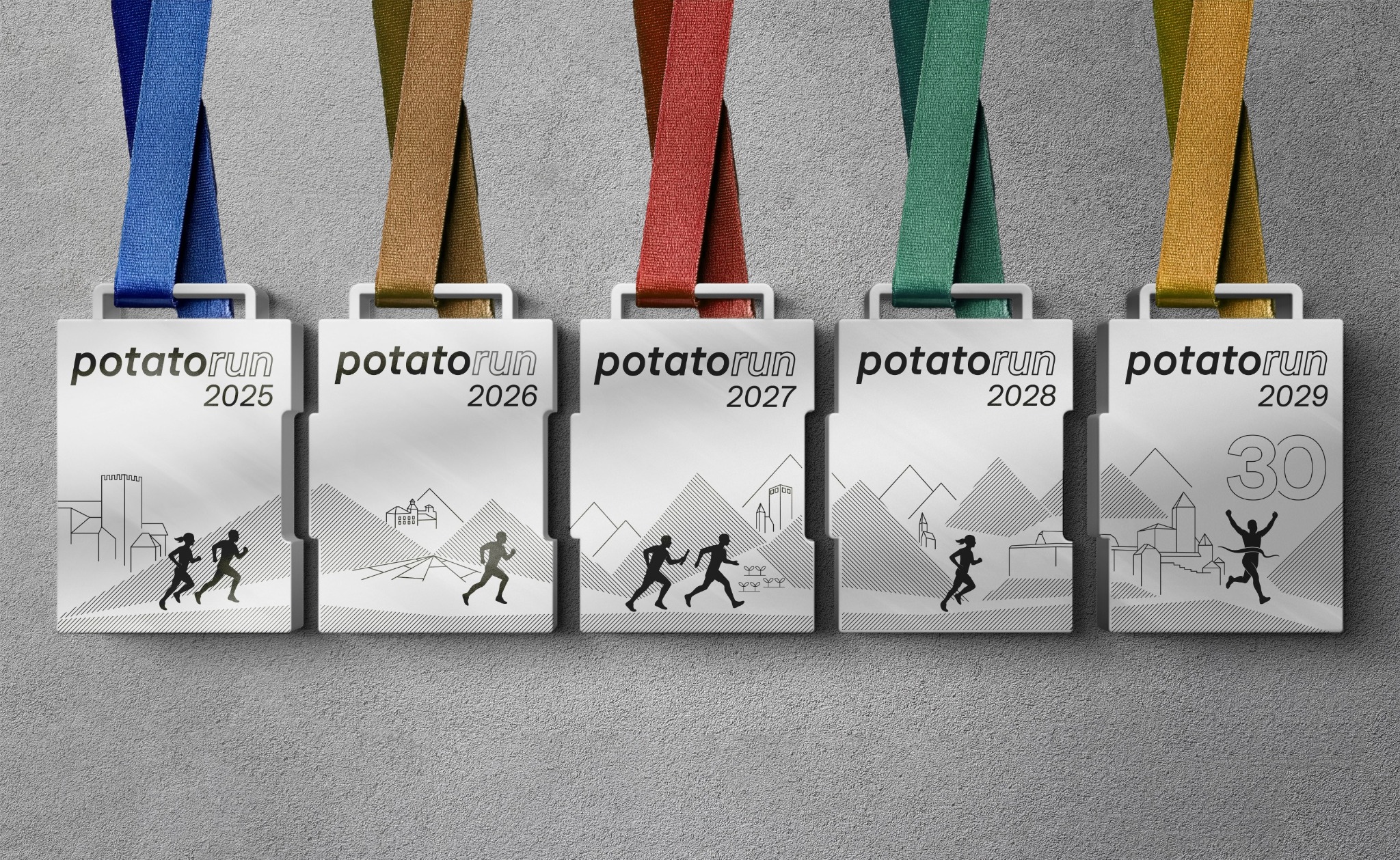 Die fünf Potato Run Medaillen